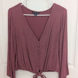 American Eagle Outfitters Tie Front Blouse Rusty Red With Polka Dots Medium